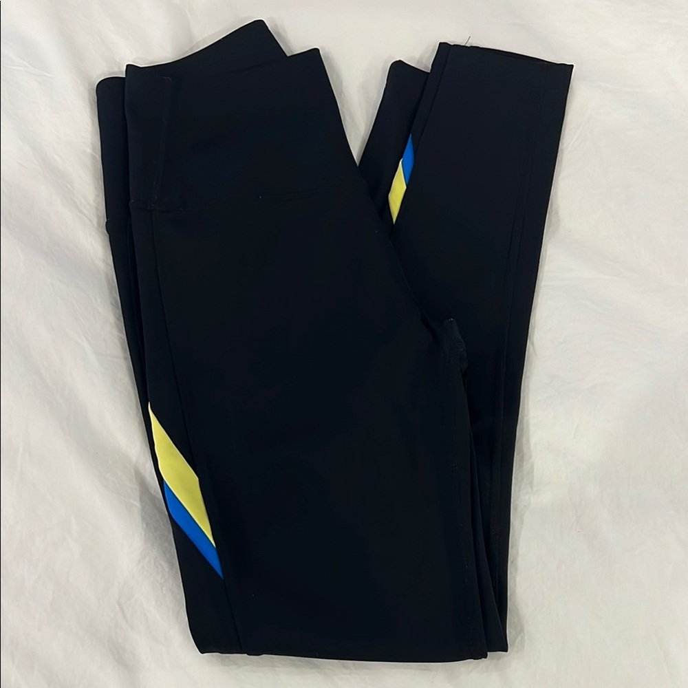 Splits 59 Black Leggings with Blue & Yellow Stripes